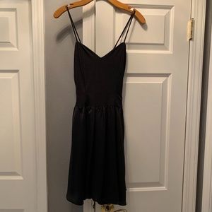 Spaghetti Strap Silky Black Mini Skater Dress